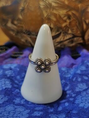 Sterling Silver Floral Design Filigree Ring, Approx Size 6